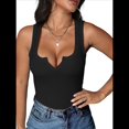 thumbnail image 2 of Camisetas Sin Mangas de Verano para Mujer, de Punto Acanalado, con Cuello en V y Muescas, Ajustadas. Negro L, 2 of 9