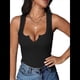 thumbnail image 2 of Camisetas Sin Mangas de Verano para Mujer, de Punto Acanalado, con Cuello en V y Muescas, Ajustadas. Negro L, 2 of 9