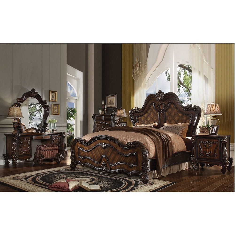 ACME Versailles 7-Drawer Wooden Vanity Desk in Cherry Oak
