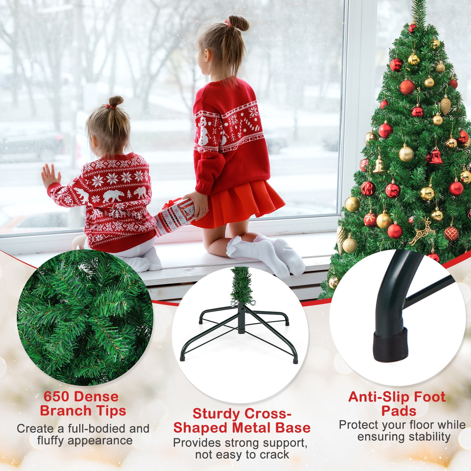 Costway 6Ft Artificial PVC Christmas Tree Stand Indoor Outdoor Green