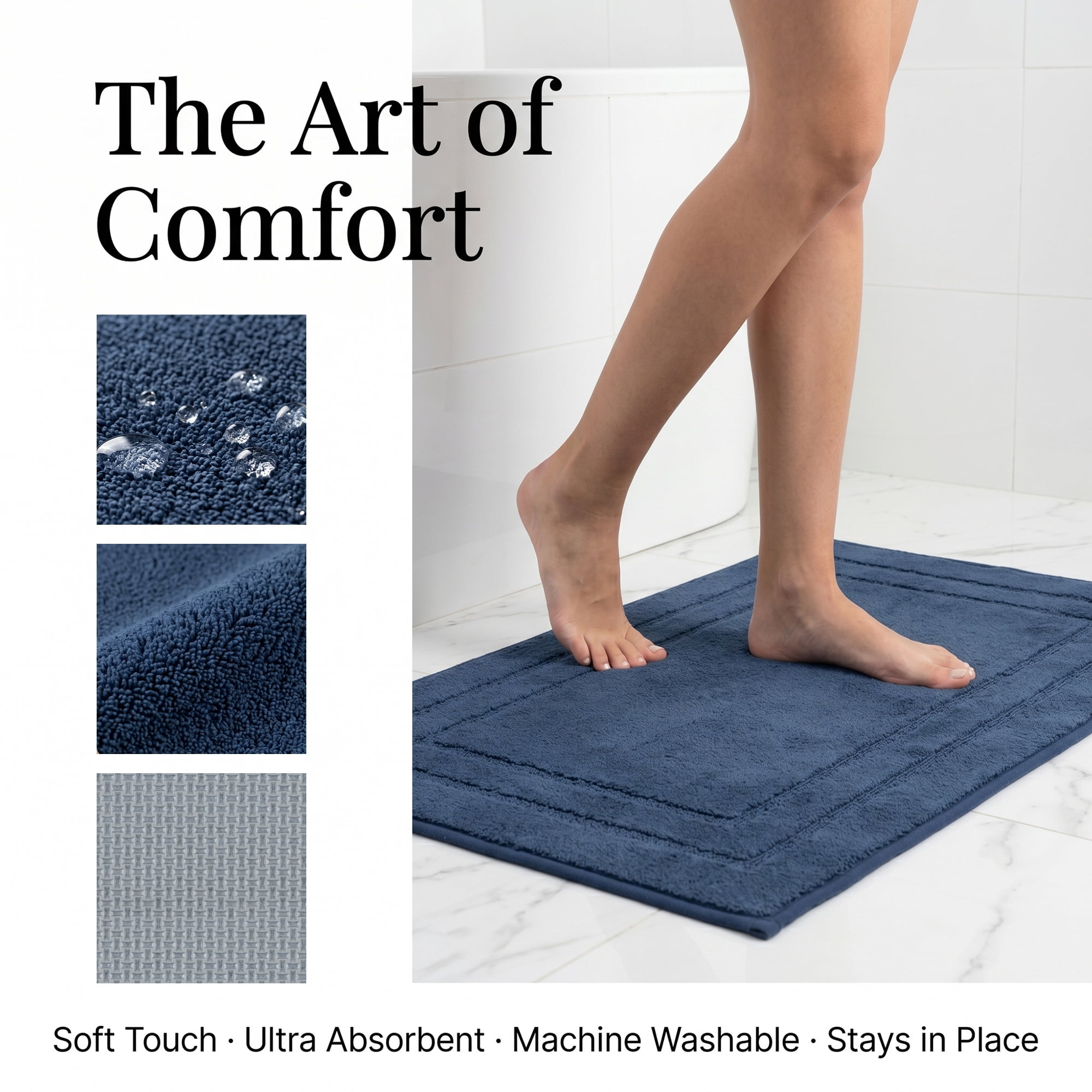 Unique Bargains Soft Non Slip Absorbent Shaggy Microfiber Bathroom Rug Navy Blue 32" x 20"