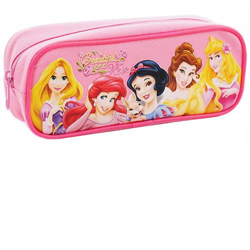 Disney Princess Pink Pencil Holder Pouch Bag Pens School Carrying Case Bow Ariel 