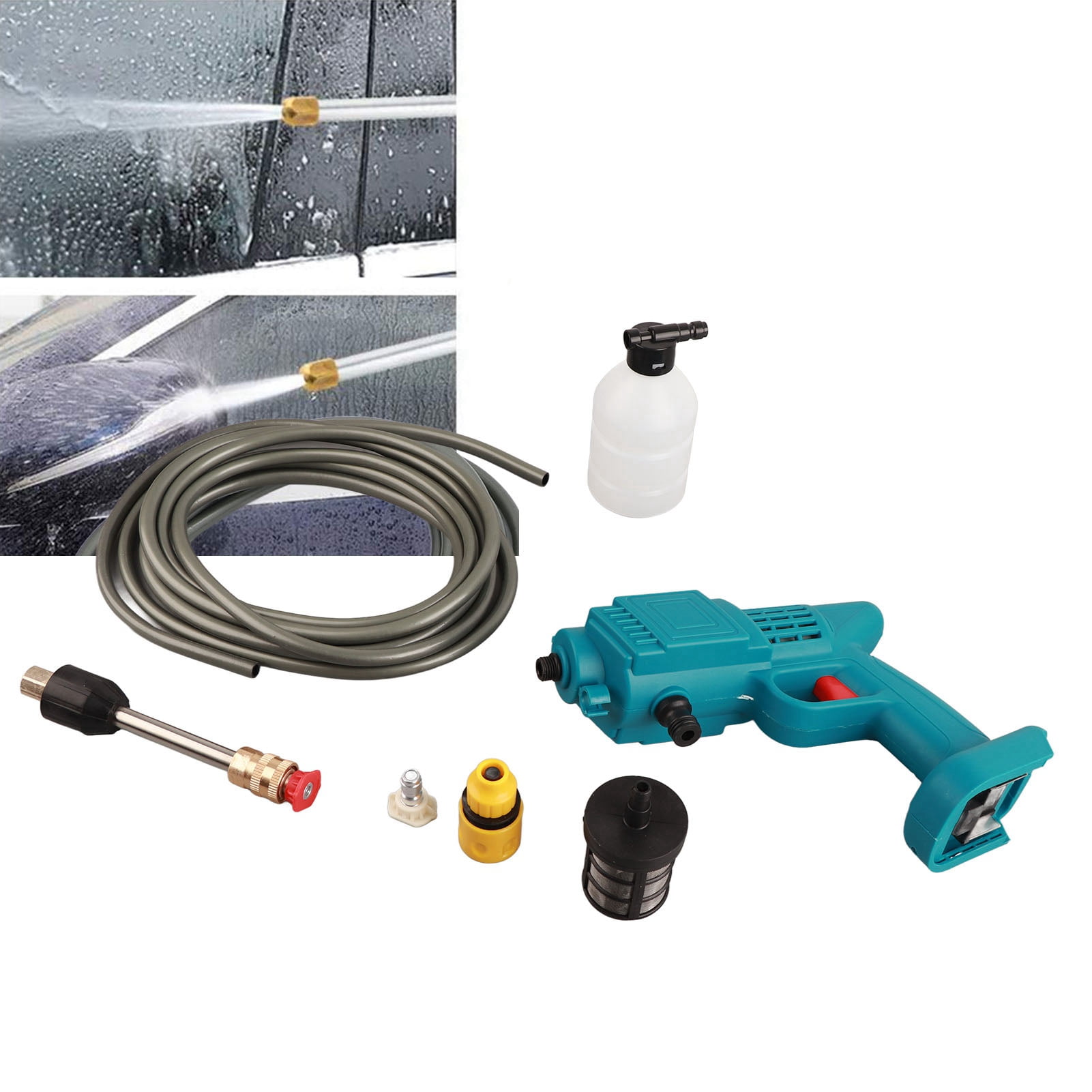 LAZIOEGR 18V Cordless Portable Car Pressure Washer with Hose and Filter / High Power 800W Electric Washer Cleaner Tool for Washing Cars, Watering Flowers, and Floor Cleaning - Tool Only