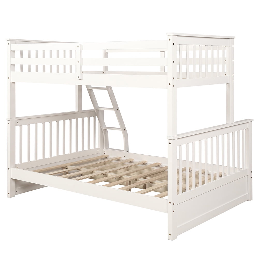 Twin-Over-Full Bunk Beds with Ladders and 2 Storage Drawers, White