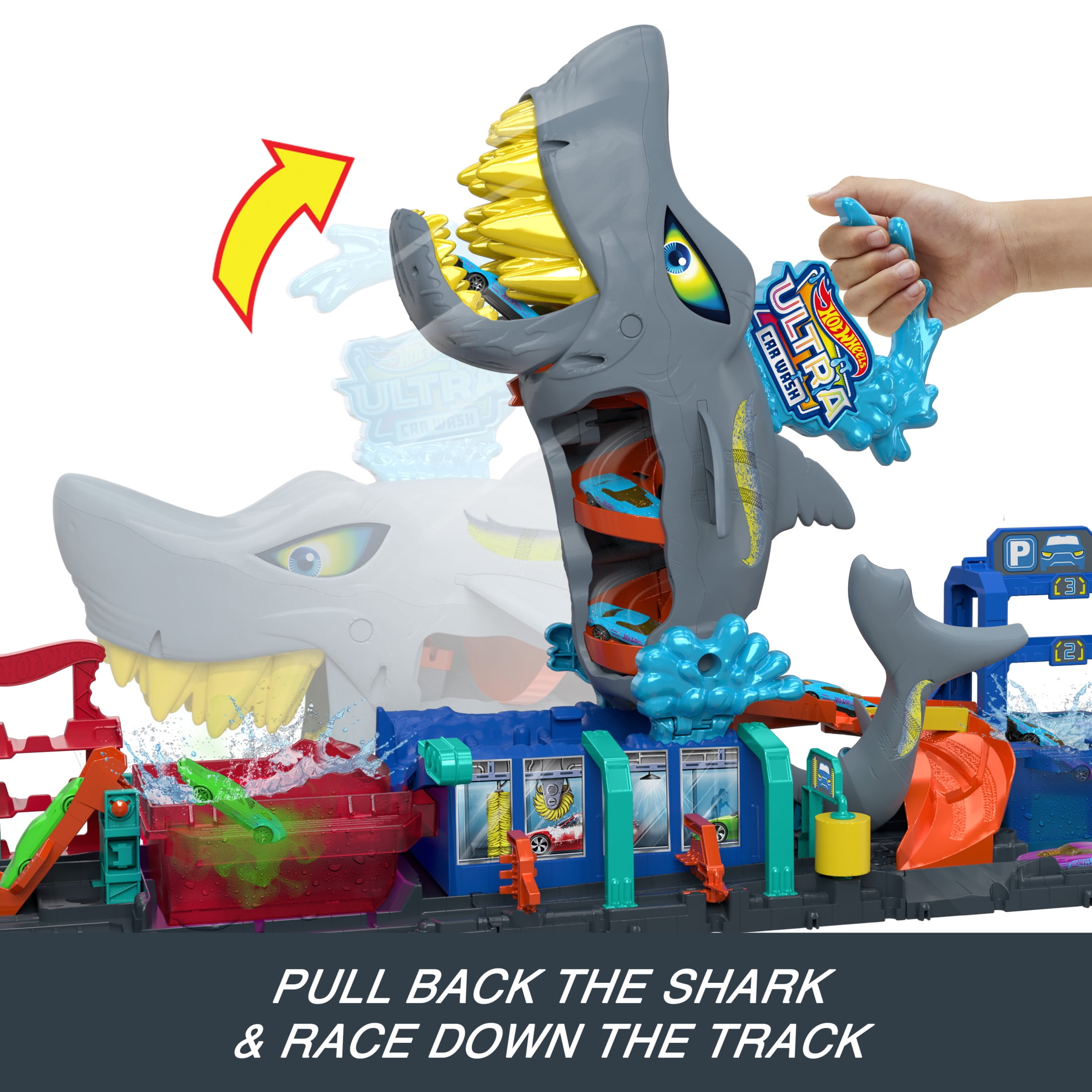 Hot Wheels Brandclub Hot Wheels City Ultra Shark Car Wash with Color Reveal Toy Car in 1 64 Scale Ages 3 8 8.34 in