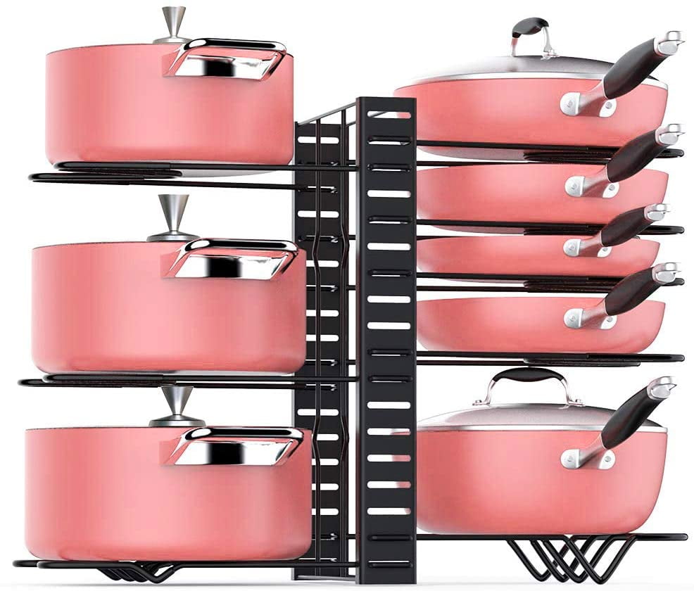 Black TOPNEW Pot Rack Organizer 3 DIY Methods Height Adjustable Cookware Organizer Kitchen Pan and Pot Lid Holder
