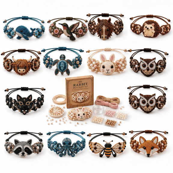 DIY Beaded Bracelet Making Kit Brown Highland Cow, Beginner-Friendly 3D Animal Beadwork Jewelry Craft Kit with Beads Thread Needle Instruction Sheet