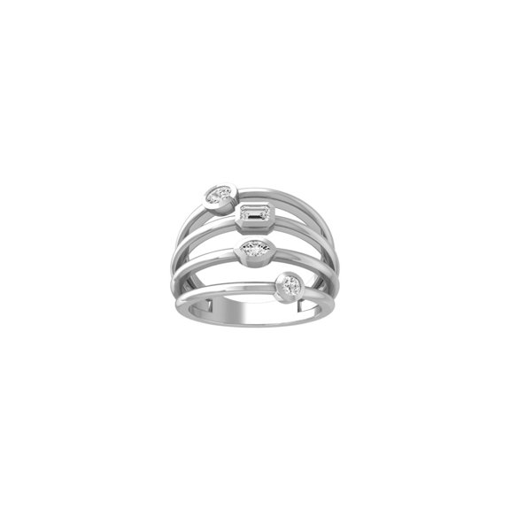 ARAIYA FINE JEWELRY Sterling Silver Lab-Grown Emerald, Oval and marquise-shape Diamond Fashion Band Ring (1/2 Cttw, D-F Color, VS1 Clarity) Size 10