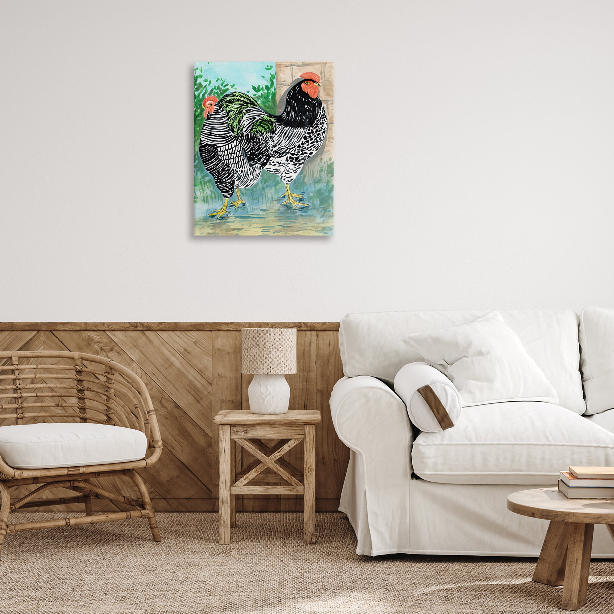 Stupell Industries Patterned Farmhouse Hens Animals Painting Wrapped Canvas Art Print Wall Art, 24 x 30