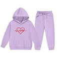 thumbnail image 4 of Auroural Everyday Kids Outfits Sets 2-Piece Sets Girl Clothes Sets 2T-4T Children's Heart-shaped Print Long Hoodie And Leg Tied Sweatpants Casual Sports Two-piece Set For Kids, 4 of 5