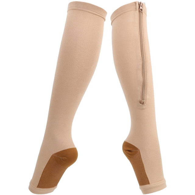Compression Socks With Zipper, 1Pair Zipper Mid Calf Length Sock Compression Stockings Slim Leggings Stretch Socks Open Toe Compression Stockings With