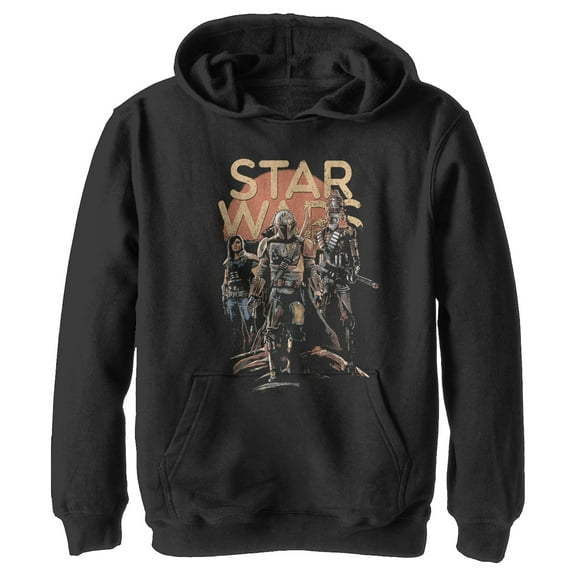 Boy's Star Wars: The Mandalorian Character Entourage Pull Over Hoodie Black Small