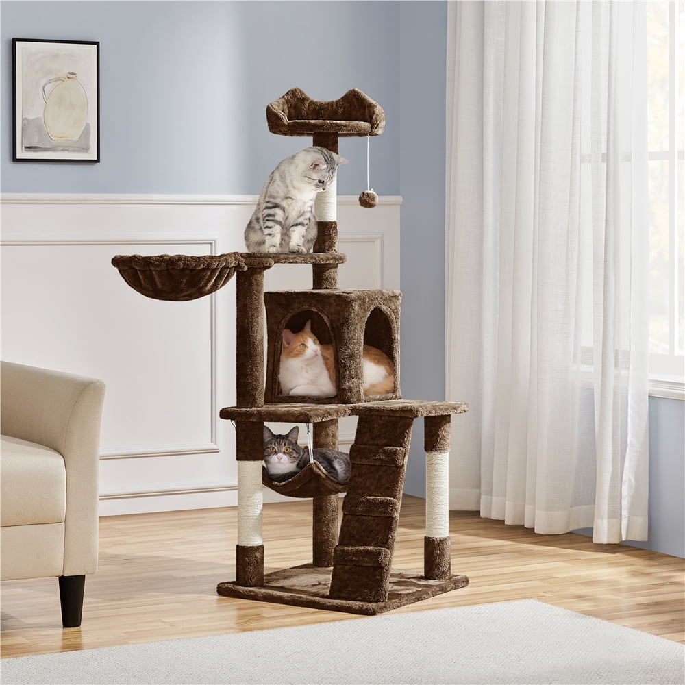 Yaheetech 53.6'' H Multilevel Cat Tree with Ladder, Condo, and Basket, Brown