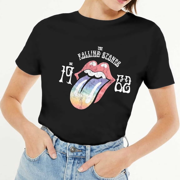 The Rolling Stones Ladies T-Shirt: Sixty Rainbow Tongue '62 (Hi-Build) (Large)