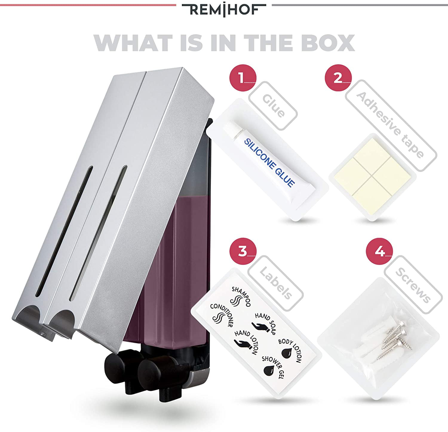 Remihof Shampoo Dispenser 500Ml Wall Mounted Shower Soap 16.9Oz x2 Chamber 