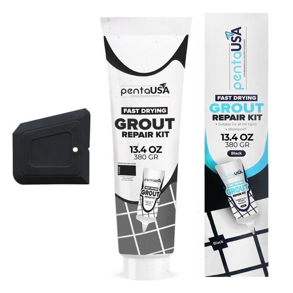 PentaUSA Repair Black Tile Grout - 13.4 oz Grout Filler Repairs Renews Tube, Fast Drying Grout Repair Kit