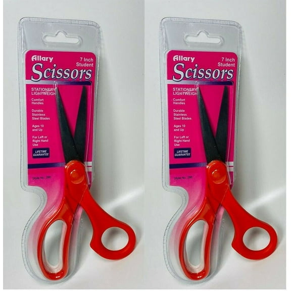 LOT OF 2 Allary 7" Stationary Lightweight Student Scissors, RED