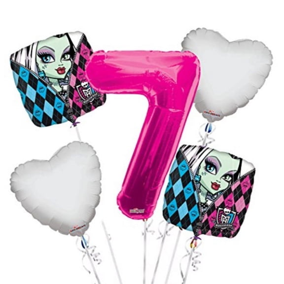 Monster High Balloon Bouquet 7th Birthday 5 pcs Party Supplies