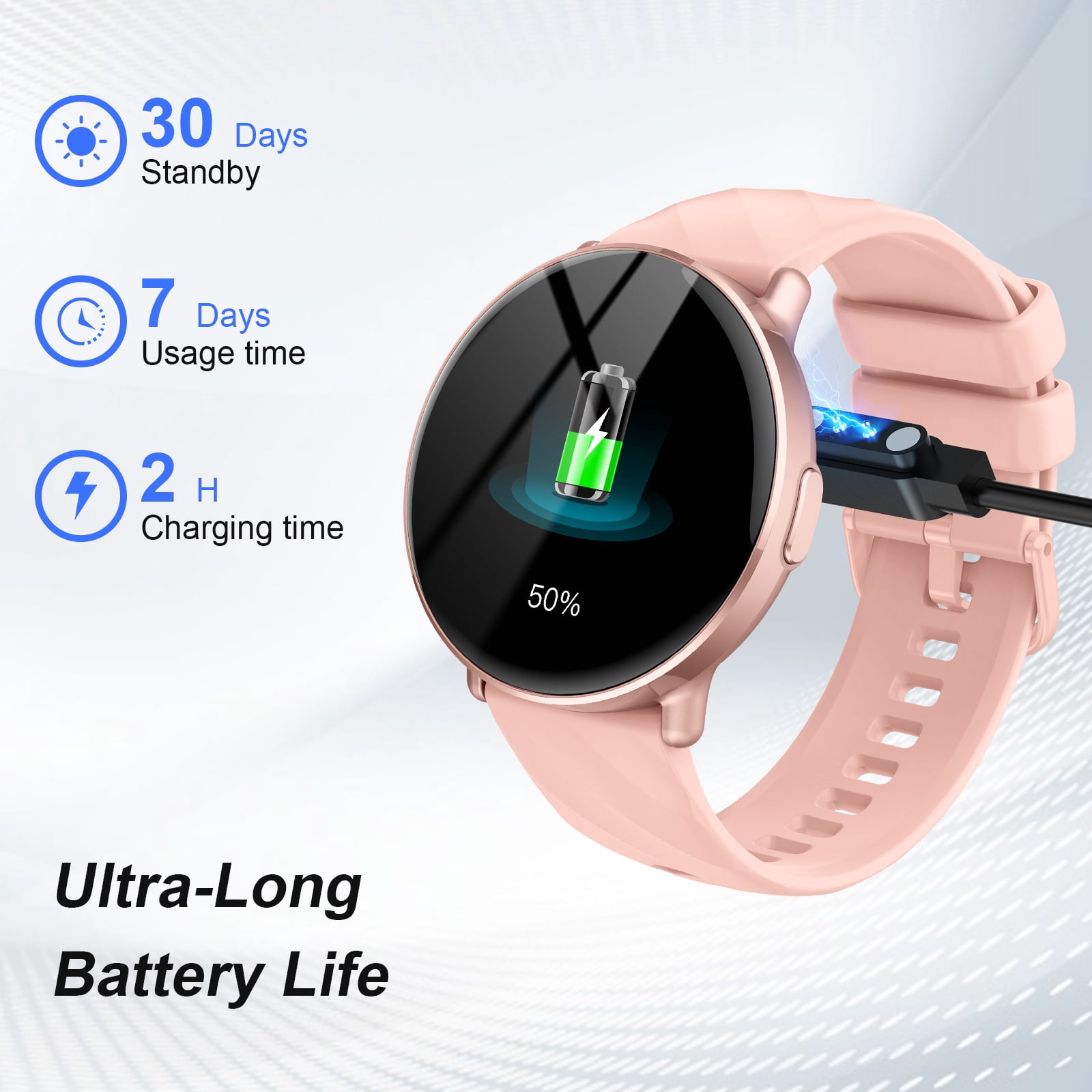 Smart Watch for Women Android iphone, 1.39" Touchsreen Fitness Tracker with AI Q&A, Bluetooth Calls, 110+ Sport Modes, IPX8 Waterproof, Gift Idea, Pink