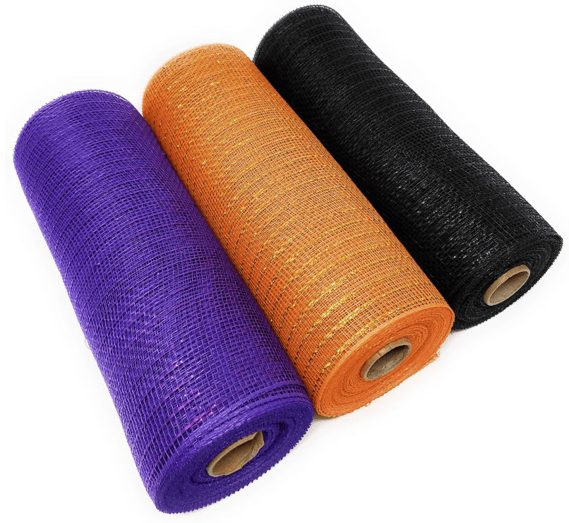 Tesadorz 10" Metallic Deco Mesh Ribbon Rolls - Orange, Purple, Black