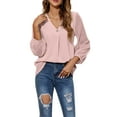 thumbnail image 4 of SAYOO Blusas de gasa de patchwork con cuello en V de manga 3/4 para mujer primavera otoño SAYOO moda, 4 of 6