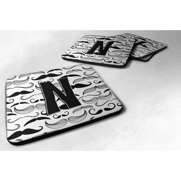 Letter N Moustache Initial Foam Coaster Set of 4