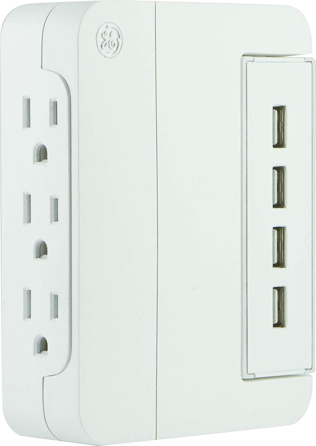 GE Ultra Pro 3Outlet 4 USB Wall Tap, Side Access Outlets, USB Swivel Access, white