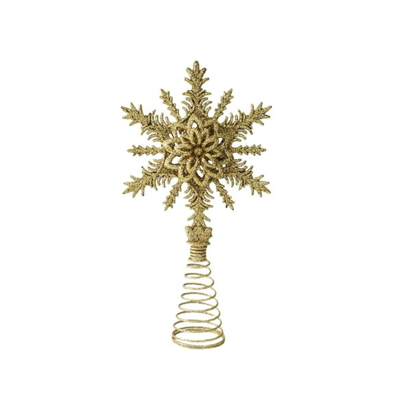 KUMHONW Metal Snowflake Tree Topper Glitter Tree Topper 8.34 Inch,Christmas Tree Top Five Pointed Star Hollowed Ornament Christmas Decoration Gold
