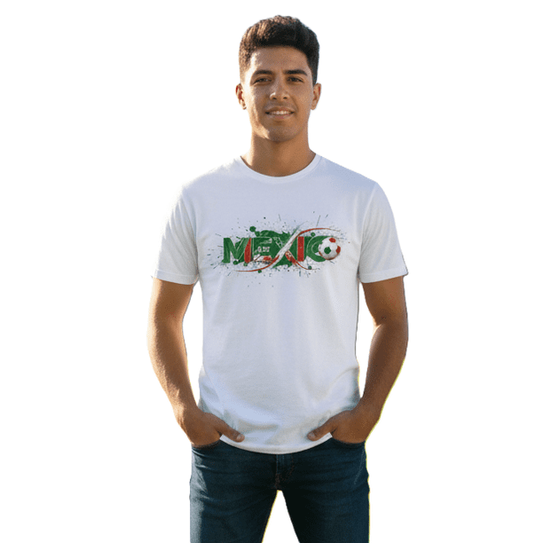 Playera Blanca Unisex Estampada Balón De Futbol México