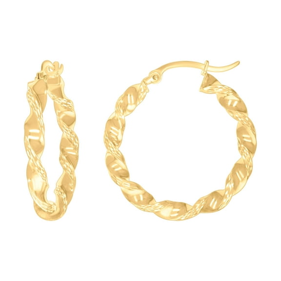 10K Yellow Gold Womens Diamond-cut Twisted Hoop Earrings 3mm-19