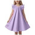 thumbnail image 1 of BOBOGOJP Dresses for Girls Long Girls Summer Dresses Cute Double Layer Ruffle Sleeve Smocked Flowy Dress Lace Dress Little Flying Sleeve Dress For Girls (Purple,2-3 Years), 1 of 7
