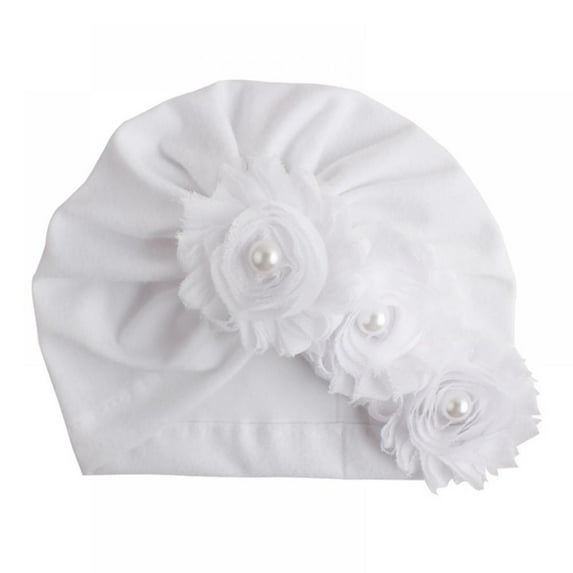 Soft Cute Newborn Baby Flower Pearl Design Girls Boys Caps Infant Hat Turban Elastic Cap