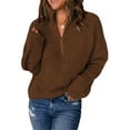 thumbnail image 2 of Seyurigaoka Women Waffle Kint Pullover Tops Long Sleeve Stand Collar Zipped Oversized Slouchy Sweater for Casual Daily, 2 of 5