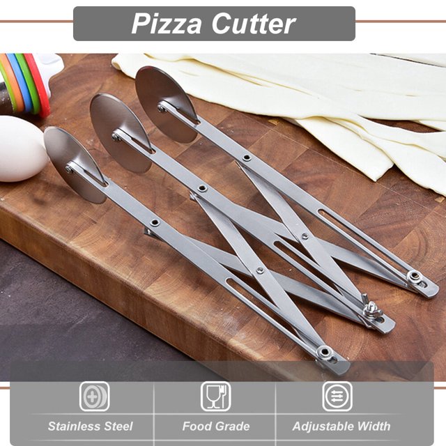 Couteau à Pizza à 3 Roues en Acier Inoxydable, Couteau à Roue, Coupe-Pâte Réglable, Séparateur de Pâte pour Pâtisserie et Pizza