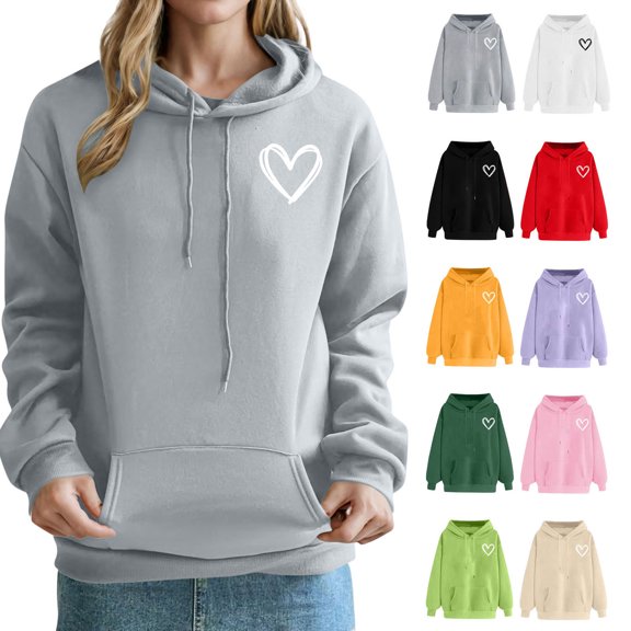 Hzzrkos Women Fashion Loose Solid Color Hooded Long Sleeve Embroidery Patch Pocket Pullover Hoodie Top for Daily Casual Outdoor Lifestyle