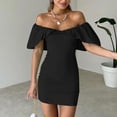 thumbnail image 2 of Edvintorg Off Shoulder Dress Fashion Women Sexy Bodycon Dresses Short Sleeve Strapless Backless Tube Top Evening Mini Dress Black S, 2 of 6