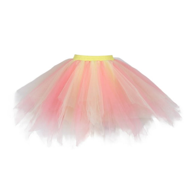 Aocisk Women Christmas Dance Party Tutu Skirt with a Patchwork Color Design Holiday Party Ballet Style Layered Netting for Festive Wear Pink M