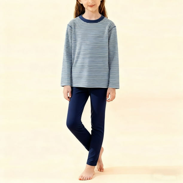 Conjuntos de blusas y camisas de cuello redondo y manga larga para niños, ropa de dormir de cuello redondo, conjunto de manga larga lisa, pantalones largos, ropa de hogar gruesa, prendas de poliéster