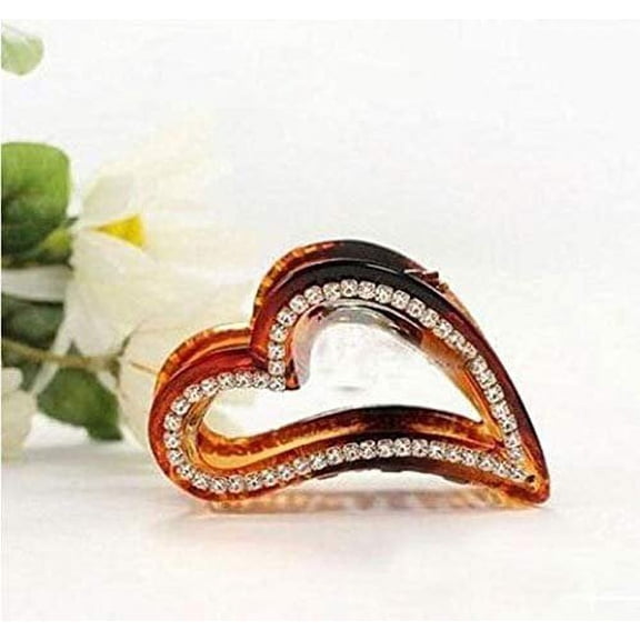 Divine Collection Rhinestone Hair Claw Clips (Brown Heart)