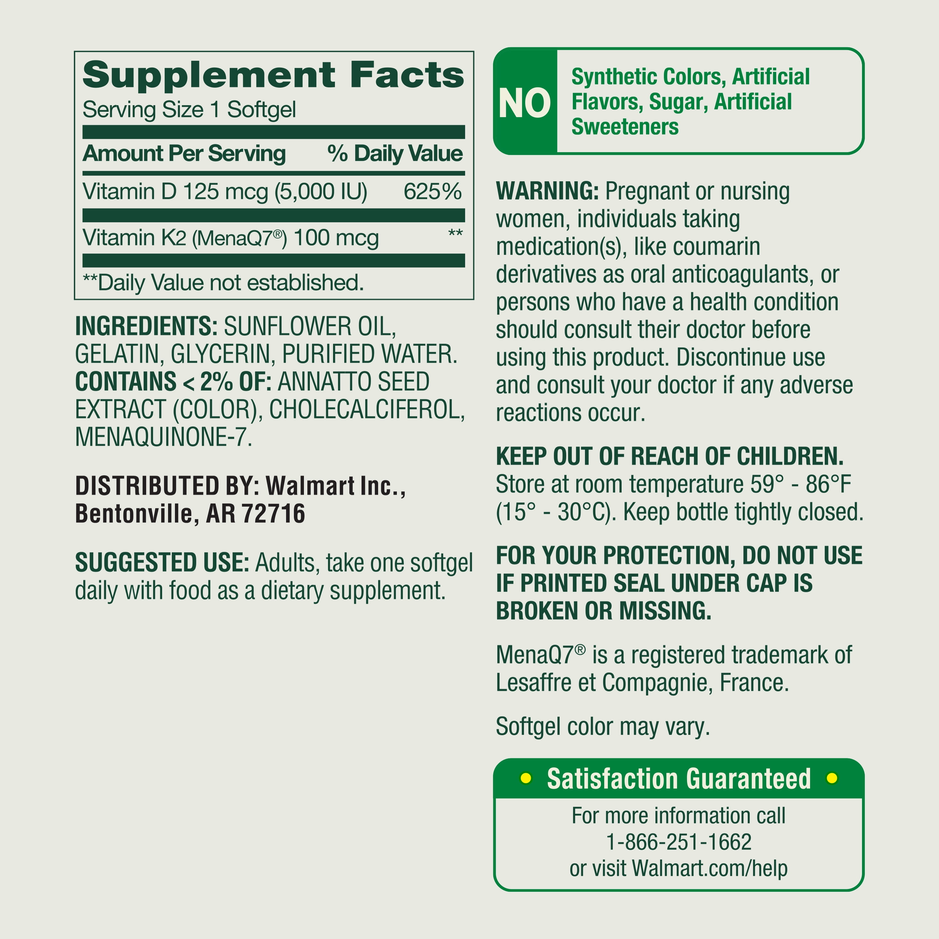(3 pack) Spring Valley D3 125 mcg + K2 (100 mcg) for Bone Health Softgels, 120 Count