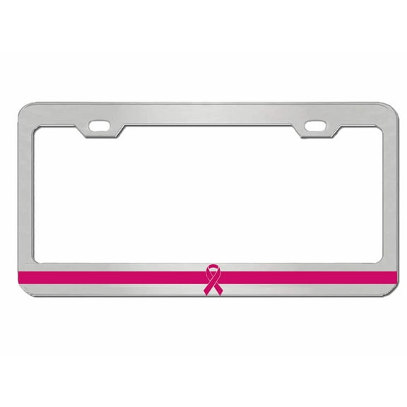 Breast Cancer Awareness Pink Ribbon Design Heavy Duty Metal License Plate Frame Personalise/Car Accessories Car Tag Holder Cover (Chrome/Pink)