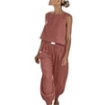 thumbnail image 2 of Chbgutlmr Womens Cotton Linen Sets Sleeveless Crew Neck Crop Tank Tops Cinch Bottom Elastic Waist Joggers Casual Loose Summer 2 Piece Outfits, 2 of 9