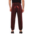 thumbnail image 3 of Pantalones de drawstring con lentejuelas INSPIRE CHIC para hombres, con cintura elástica, ropa de noche, jogger brillante 34 rojo, 3 of 5