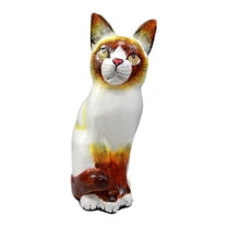 Balinese Wood Handicrafts Adorable White Feline Cat Purr Pet Figurine 8"H