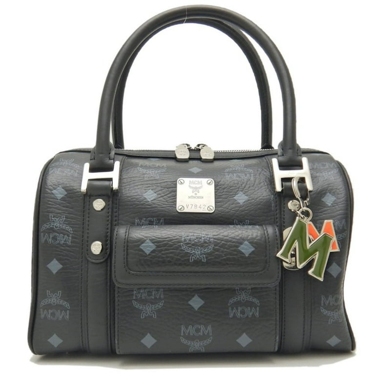 Pre-Owned MCM Boston Bag in Visetos Coated Canvas x Leather Black 