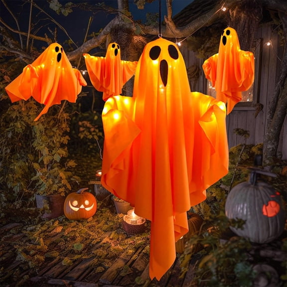 Halloween Decorations 20" Hanging Ghosts Light Up Decor Warm LED Ghost Light Bedroom Wall Indoor Outdoor Fall Party Garden Patio Front Porch Yard Halloween Ghost Decor Gifts