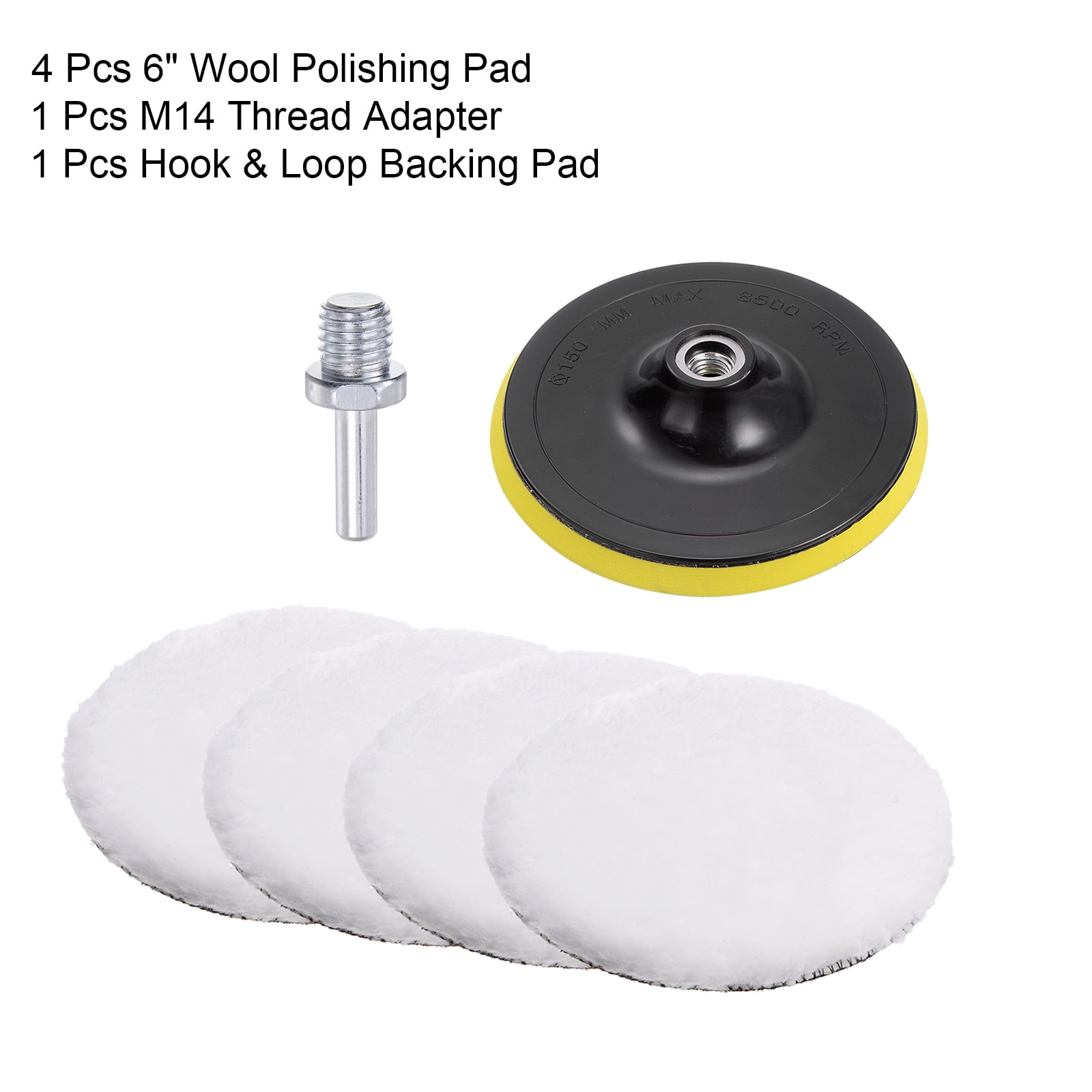 Uxcell 6 Inch Wool Buffing Pad Set Buffing Wheel Kit with M14 Drill Adapter for Orbital Polisher Buffer 1 Set