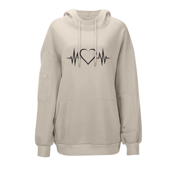 Busydd Womens Hoodies Pullover Fashion Love Heart Graphic Hoodie Casual Drawstring Hooded Sweatshirts Comfy Versatile Womens Long Sleeve Tops with Pocket 2XL