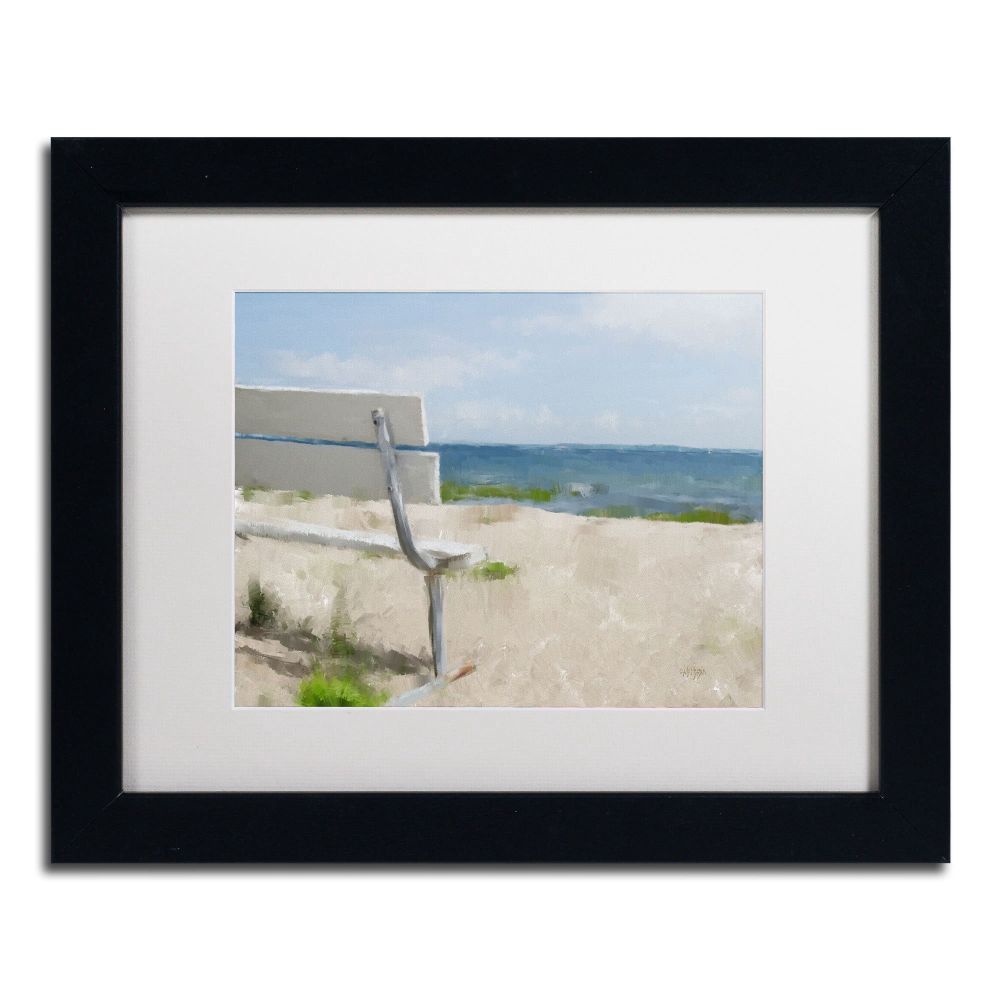 Trademark Fine Art "Beach on Long Island Sound" Canvas Art by Lois Bryan, White Mat, Wood Frame