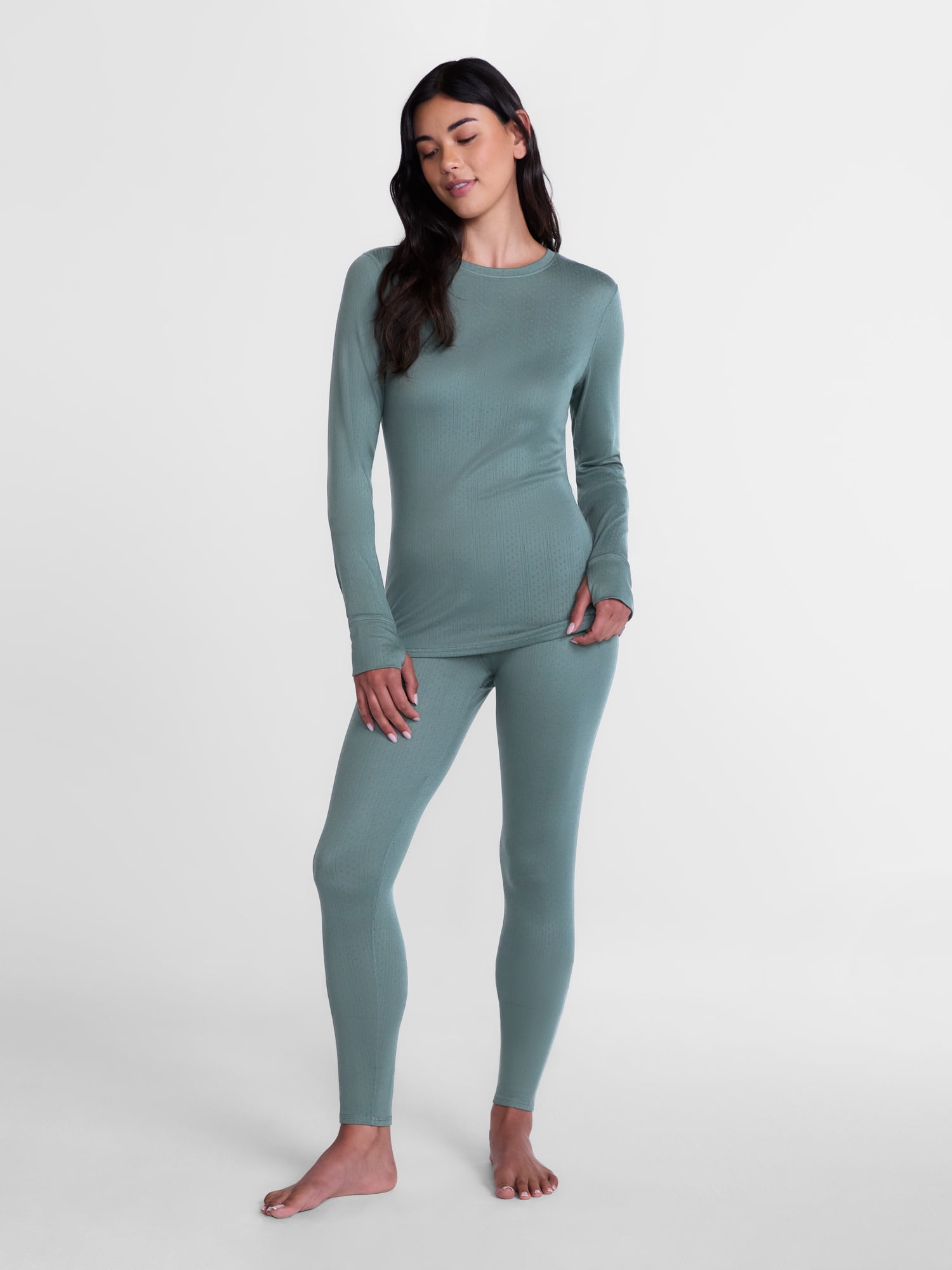 ClimateRight by Cuddl Duds Women's Pointelle Knit 2PC Top and Legging Thermal Base Layer Set, Sizes XS to 4X